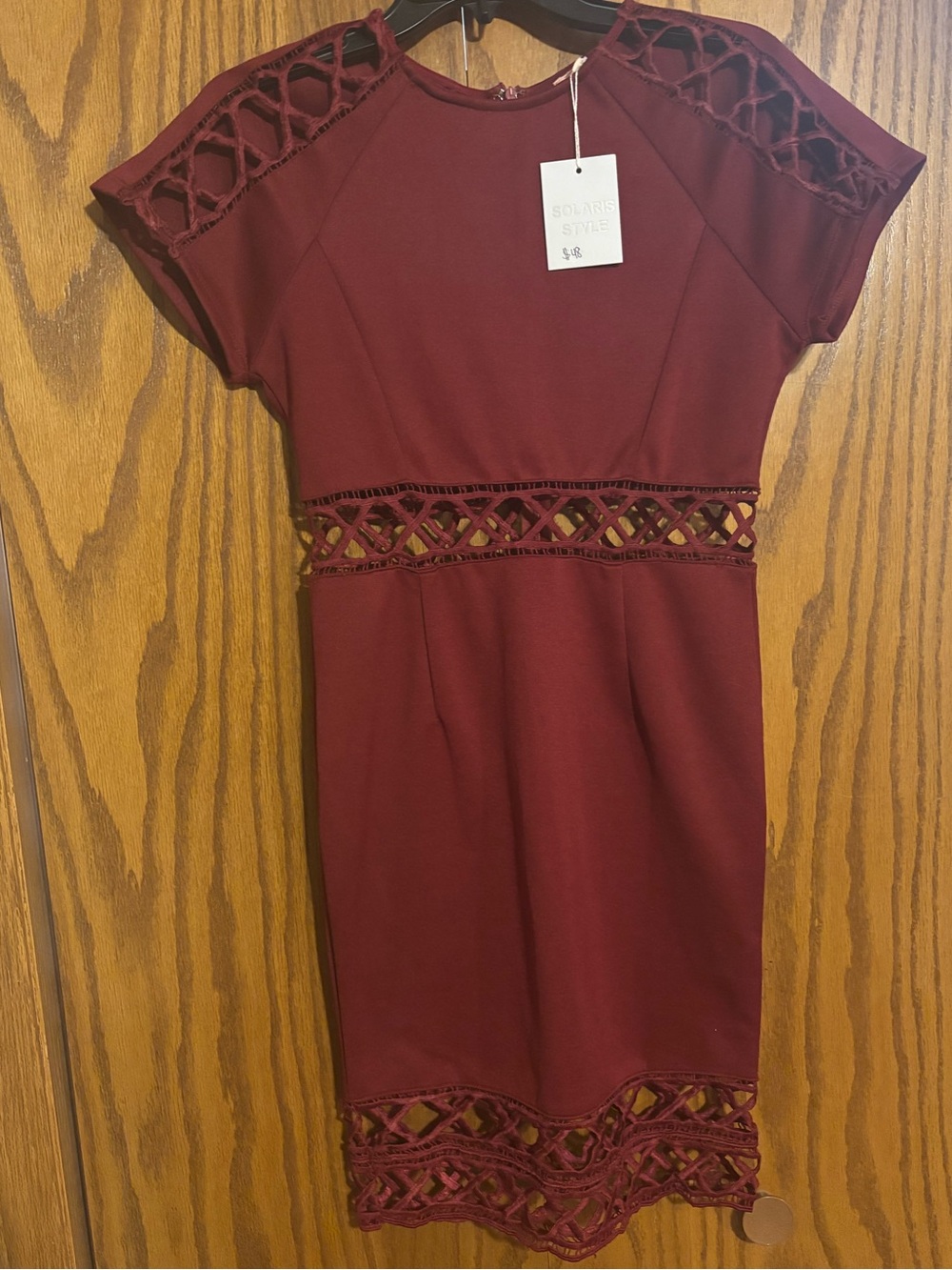 Solaris Style Burgundy Lace-Trim Mini Dress (size large fits like a small)